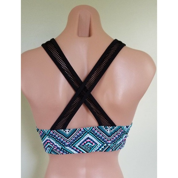 GO by Gossip mesh inset high neck teal black bikini top size M - Picture 3 of 3